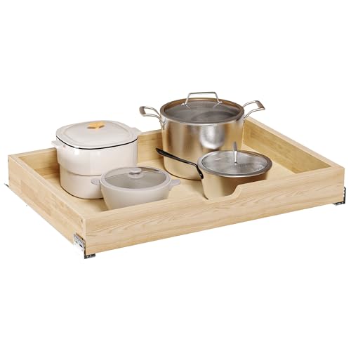 Pull Out Cabinet Organizer, 31.5 in W x 21 in D Solid Wood Slide Out Drawer, Soft Close Sliding Shelf, Bottom or Side Mount for Kitchen Pantry Bathroom, Fits 32.5 in Cabinet Opening - size: 31½” W × 4"H x 21” D