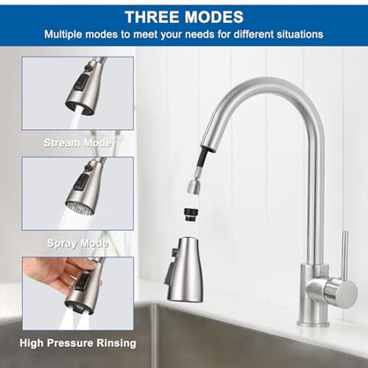 Kitchen Faucet Head Replacement, Premium 3 Function Pull Down Spray Head with 9 Adapters, Kitchen Sink Faucet Head Compatible with American Standard, Moen/Delta Faucets, Brushed Nickel - color: Brushed Nickel