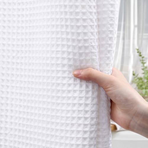 Stall Waffle Weave Shower Curtain Heavyweight Cotton Fabric White 54Wx72L | Soft Cotton Cloth,3D Square Truely Waffle,Washable, Hotel Luxury Spa, Shower Curtains for Narrow Bathroom 12 Plastic Hooks - color: White, size: Stall 54"W x 72"L