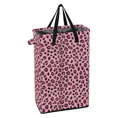 Pinks Leopard Cheetah Laundry Hamper Dirty Clothes Laundry Basket Bin for Bedroom Bathroom with Handles Slim Tall Collapsible Waterproof Freestanding 48L - color: Pinks Leopard cheetah