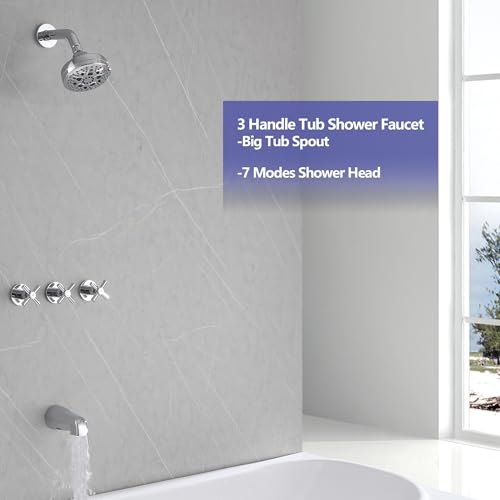 3 Handle Tub Shower Faucet Chrome Tub and Shower Trim Kit with Rough-in Valve Bathtub Shower Faucet Set with Tub Spout Wall Mounted - color: Chrome, style: Style A