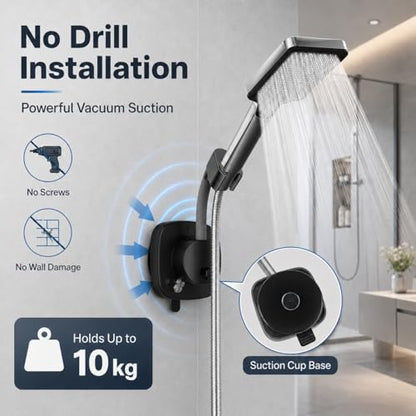 Suction Cup Shower Head Holder, Black Lever Lock Adjustable | Strong Suction Hold, Lever-Lock No-Drill Mount, Adjustable for Tile, Glass, Marble and Metal; Fits Most 1/2-Inch Hoses - style: Matte Black-D