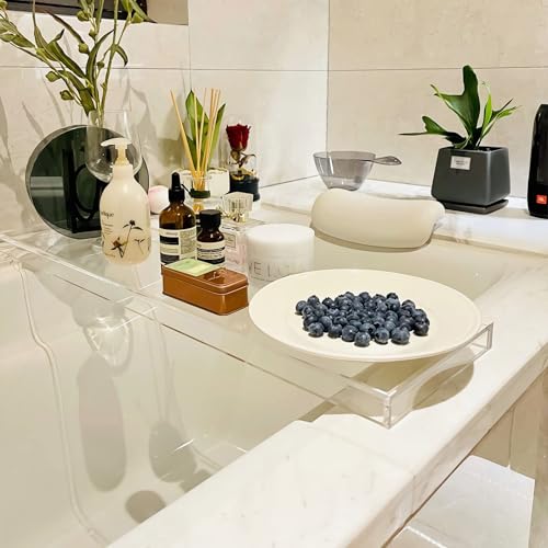 Bathtub Tray Table, Clear Acrylic, Anti-Slip Bath Caddy, 32.3 * 7.87 * 1.18in - size: 32.3" x 7.9" x 1.2"