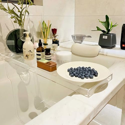 Bathtub Tray Table, Clear Acrylic, Anti-Slip Bath Caddy, 32.3 * 7.87 * 1.18in - size: 32.3" x 7.9" x 1.2"