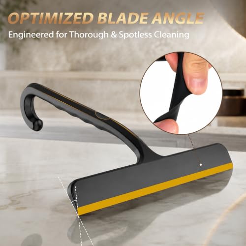Silicone Shower Squeegee with Hanging Hook for Glass Door & Window, Black | One-Piece Seamless Design for Easy Maintenance; Streak-Free Scraper for Mirrors, Tiles, Countertops & Car Windshields