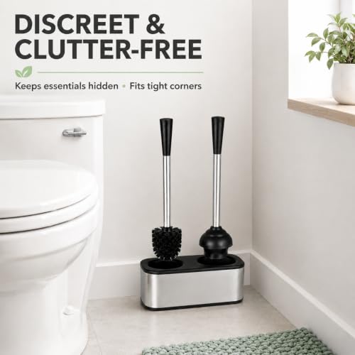 American Dream Toilet Plunger and Bowl Brush Combo – 2-in-1 Bathroom Cleaning Set with Holder, Compact Space-Saving Toilet Brush & Heavy-Duty Plunger for Home & Office