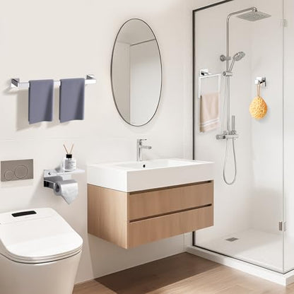 TURS Bathroom Hardware Set Chrome 4-Piece Towel Bar Set Include 24 Inch Towel Bar Towel Ring Towel Hook Toilet Paper Holder with Shelf Wall Mounted. - color: Chrome, size: Set C