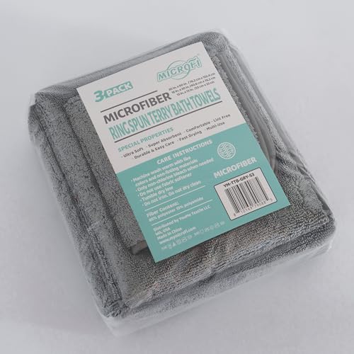 MICROFI Ring Spun Terry Microfiber Bath Towel Set, 3 Piece, Oversize, Quick Dry, Lint Free, Includes Bath, face, and Hand Towels (Gray) - color: Gray