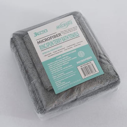 MICROFI Ring Spun Terry Microfiber Bath Towel Set, 3 Piece, Oversize, Quick Dry, Lint Free, Includes Bath, face, and Hand Towels (Gray) - color: Gray