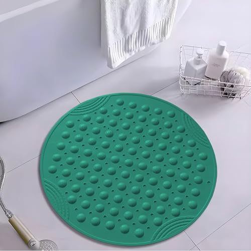 Shower Mat Anti-Slip 21.6'' Round Bathtub Mat with Suction Cups Machine Washable Shower Bath Mat - color: Marrs Green
