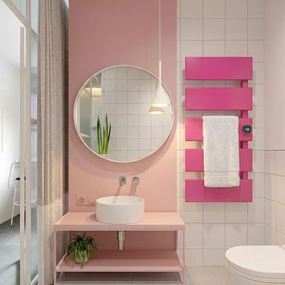 5 Panel Pink Heated Towel Rack for Bathroom Towel Warming | Fast-heat in 2-3 minutes. Dry towels in 4 hours. Smart thermo control and precise timer, Work with Smart Plug. - size: 5 Panel
