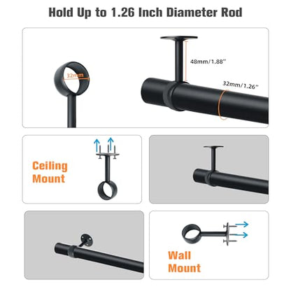 Alise Curtain Rod Holder Bracket 32mm Dia,Closet Rod Holders Wall Mount | Ceiling Mounted Curtain Rod Flange Brackets,Ceiling Curtain Rods Brackets for Bathroom Curtain,Stainless Steel,Black,4Pcs - color: Matte Black, size: 32mm/1-1/4 Inch Dia.