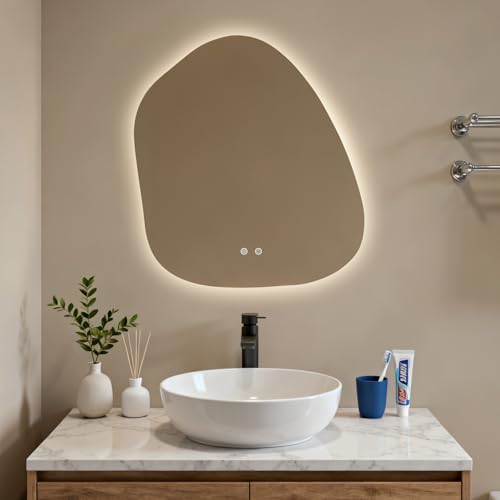 HOMECOOKIN LED Irregular Bathroom Mirror with Lights, 22 x 24 Inch Asymmetrical Backlit LED Vanity Mirror for Wall, Anti Fog Mirror for Bathroom, 3 Colors and Dimmable Light, Horizontal/Vertical - size: 24"L x 22"W