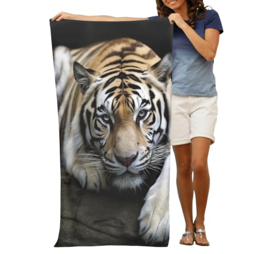 Tiger Lie On Rock Bath Towel Super Absorbent Beach Towels Microfiber Bathroom Towel 32 x 52 Inch - color: Tiger Lie on Rock