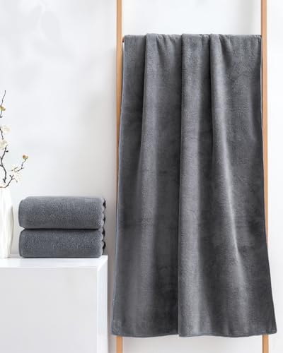 Lumimi Towels 4 Soft Microfiber Bath Towel Set Salon Gym Yoga Travel Super Absorbent Light Dry Fast Durable, 55" L x 27" W, 4 Piece Dark Grey - color: Dark Grey, size: 4 Bath Towels