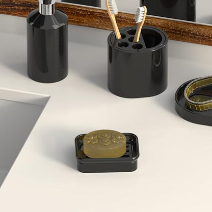2-Piece Composite Granite Soap Dish for Shower - Elegant Stone-Look Bar Soap Holder with Strainer - Durable & Non-Porous Soap Tray for Bathroom and Kitchen Sink, Easy Clean (Black) - color: Black