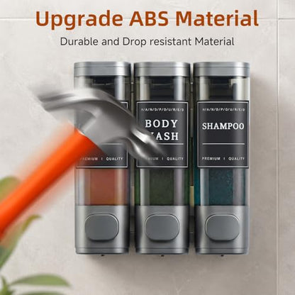 Shampoo and Conditioner Dispenser,Shower Soap Dispenser 3 Chamber No Drill Wall-Mounted Shampoo Dispenser for Shower Wall Mounted Shower Dispenser for Bathroom Hotel Large Capacity,Dark Gray1 - color: Dark Gray 3 Chamber