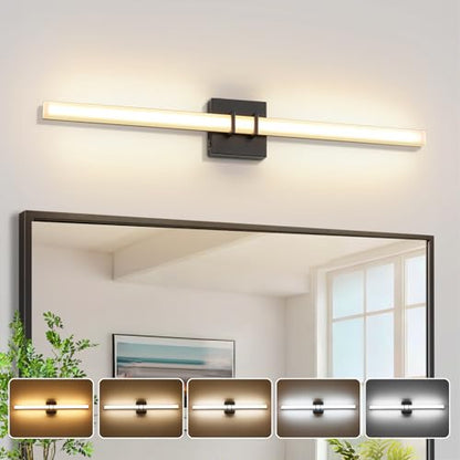 Modern Black Vanity Light Bar 32 Inch, 24W 5CCT Dimmable Bathroom Light Fixtures LED Wall Lighting Fixture - color: Black, size: 32 inch