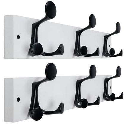WEBI Coat Rack Wall Mount,17" Solid Wood Coat Hooks Wall Mounted Coat Hanger,16" Hole to Hole,Heavy Duty Hook Rack Rail,3 Triple Hooks for Hanging Coats,Jacket,Clothes,Hat,Backpack,White,2 Packs - color: White, size: 17 Inch(2 Pcs)