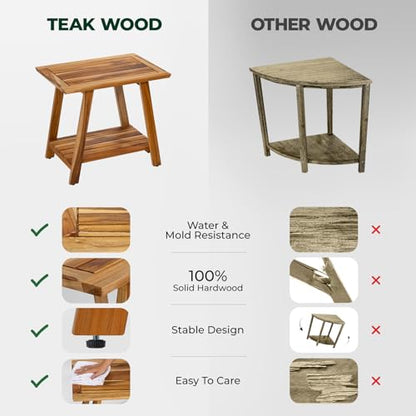 Bme Premium Teak 2-Tier Shower Bench, Space-Saving Multifunctional Wooden Shower Shelf, Easy Install with Anti-Rust Hardware & Adjustable Leveler - style: Teak Shower Bench