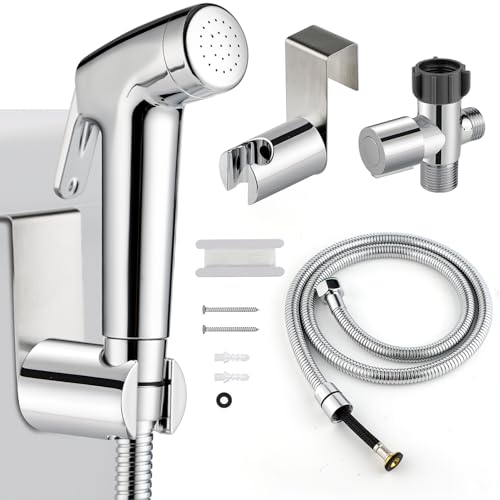 Handheld Bidet Sprayer for Toilet, Bidet Sprayer Kit with Stainless Steel Hose for Feminine Wash, Adjustable Water Pressure Handheld Sprayer for Cloth Diaper Wash (Chrome Silver) - style: Chrome Silver