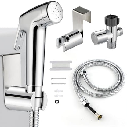 Handheld Bidet Sprayer for Toilet, Bidet Sprayer Kit with Stainless Steel Hose for Feminine Wash, Adjustable Water Pressure Handheld Sprayer for Cloth Diaper Wash (Chrome Silver) - style: Chrome Silver