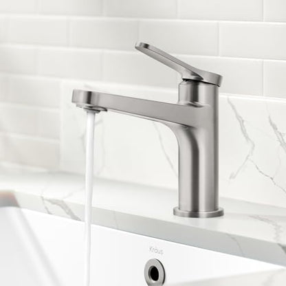 KRAUS Indy Single Handle One Hole Bathroom Sink Faucet in Spot-Free Brushed Nickel, KBF-1411SFBN - color: Spot Free Brushed Nickel, style: Basin + Pop-Up Drain
