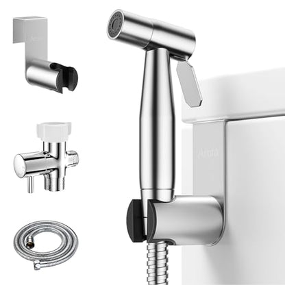 Arofa Handheld Bidet Sprayer, Bidet Attachment for Toilet, Brushed Nickel | Adjustabel Water Flow, Leak-Free Hose, 7/8" T-valve, Fits Two-Piece Toilet, Feminine/Baby Wash, Easy Install, Stainless Steel - color: Brushed Nickel, size: 1 Pack