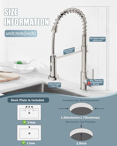 Kitchen Faucet, Commercial Kitchen Sink Faucets with Pull Down Sprayer, Stainless Steel Faucets for Kitchen Sinks, Dual Function Spray Head, Single Handle Spring Kitchen Faucets -Brushed Nickel - color: B-Brushed Nickel, style: Classic