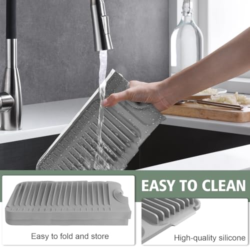 24-Inch Kitchen Sink Splash Guard Mat | 7° Slope for Fast Self-Draining | Snap-Lock Design | Universal & Cuttable Silicone Faucet Mat Gray - color: Gray, size: 24" x 5.5"