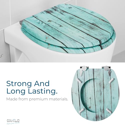 SANILO Wooden Toilet Seat with Soft Close [ROUND] - Decorative, Quiet & Slow Close Molded Wood Seat - With Strong Bumpers & Hinges - Adjustable Fit – Lumber - color: Lumber