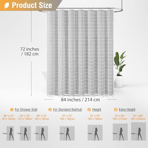 84x72 Boho Farmhouse Linen Heavy Duty Shower Curtain Set, Gray/Grey | Wide Size, 330GSM Linen Blend, 3-side Tassels, Water Repellent Fabric, 14 Plastic Hooks, Rustic Bohemian, Machine Washable - color: Grey, size: 84"W x 72"L (Pack of 1)