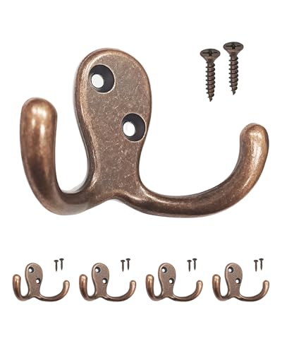 Double Robe Hook 5 Pack Antique Copper with Screws Coat Hat Bag - color: Antique Copper
