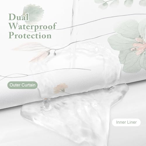 Small Stall 3 in 1 Shower Curtain Set, 48x72 | Narrow 3 in 1 Shower Curtain Set, PEVA Liner Set & 12 Double Sided Steel Hooks, Waterproof Fabric Bathroom Curtain - color: Sage Green, size: 48"W x 72"L (Pack of 1)