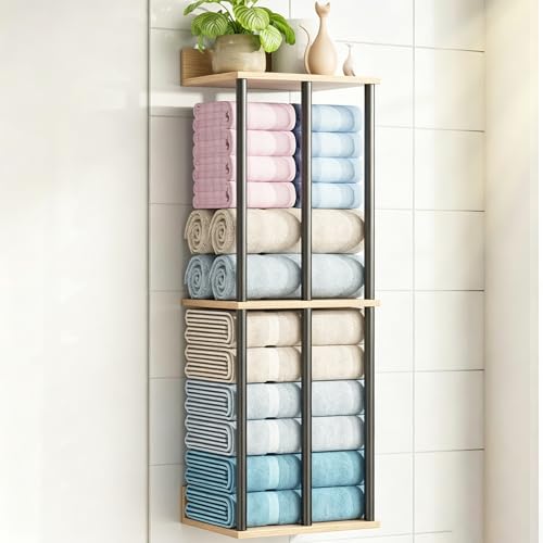 Large Capacity Three-Layer Towel Racks for Bathroom Wall Mounted, Updated 3 Bar Towel Holder for Bath Wall, Bath Towel Rack for Bathroom Wall, Metal Small Bathrooms Towel Storage Rack, Oak Color - color: Oak Color