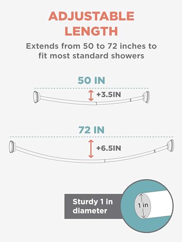 Zenna Home Curved Shower Curtain Rod, No Drill, 50-72 Inch Adjustable Tension Shower Rod for Bathroom, Rustproof, Non-Slip, Adds Room in Shower, Bronze - color: Bronze