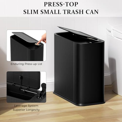 Bathroom Trash Can with Lid and Tissue Box Cover Set 13 L/ 3.5 Gallon Black Trash Can with Pop-Up Lid Small Garbage Can for Bathroom Bedroom Office Kitchen - color: Black & Gold