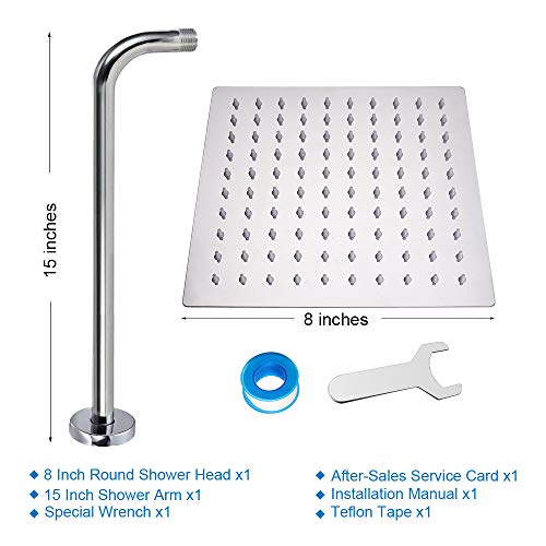 NearMoon Square Rain Shower Head With Extension Arm, Large Stainless Steel Rainfall Shower-Waterfall Full Body Coverage (8 Inch, Chrome) - color: Chrome, size: 8 Inch