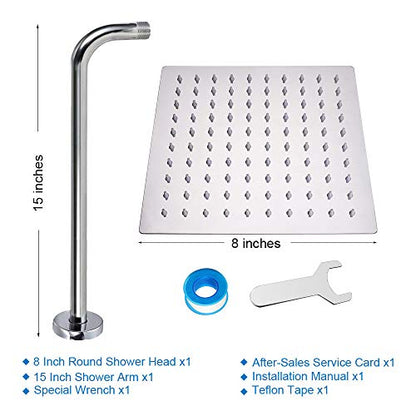 NearMoon Square Rain Shower Head With Extension Arm, Large Stainless Steel Rainfall Shower-Waterfall Full Body Coverage (8 Inch, Chrome) - color: Chrome, size: 8 Inch