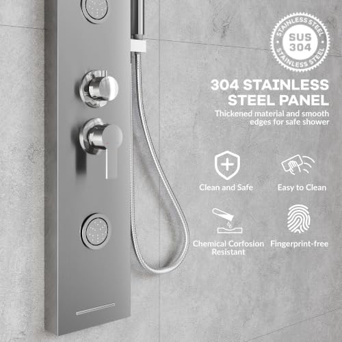 Garvee Shower Panel Tower 6-Function LED Rainfall Body Jets SS Brushed Nickel