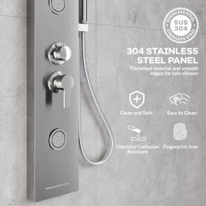 Garvee Shower Panel Tower 6-Function LED Rainfall Body Jets SS Brushed Nickel