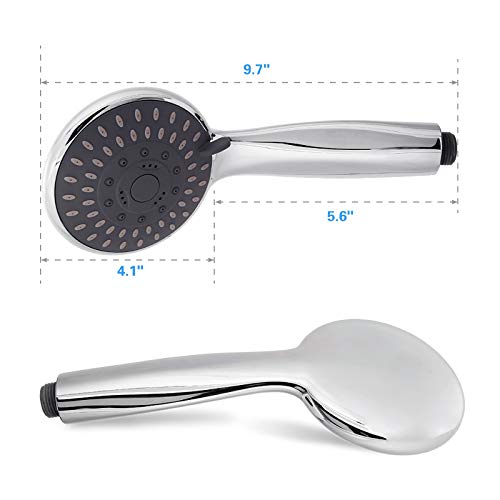 Handheld Shower Head High Pressure 5-Settings with Hose, Chrome | Powerful Water Spray, Against Low Pressure Water Flow, 59 Inch Stainless Hose, Adjustable Mount - color: Silver