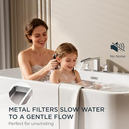 FORIOUS Roman Bathtub Faucet 3 Hole Deck Mount with 2 Handle Chrome | Tub Faucet for 3-Hole Set, 6-12" Centered Distance, Widespread Garden Bath Tub, Waterfall Spout, High Flow, Brass - color: Chrome