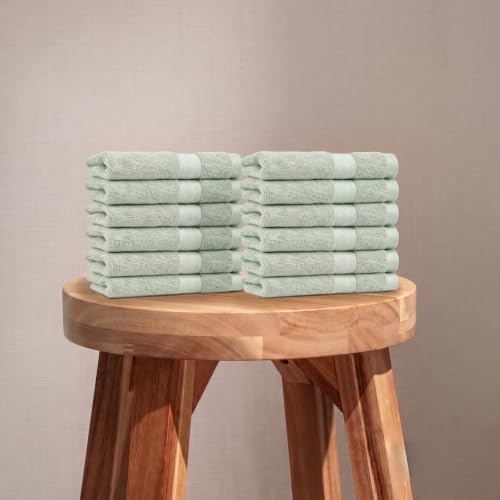 Fabdreams 100% Organic Cotton Face Towels Set of 12 700 GSM Ultra Soft Plush Absorbent Durable Skin-Friendly Spa Hotel Premium Comfort 13 x 13 inches Green - color: Green, size: 12-Piece Face Towel Set