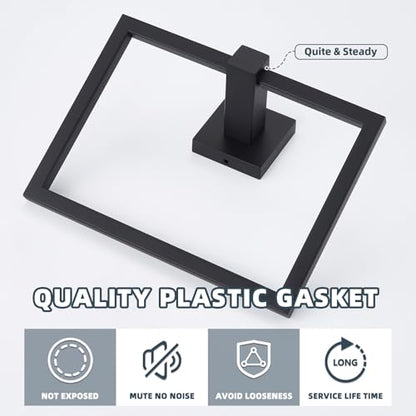 Matte Black Square Towel Holder for Bathroom, 304 Stainless Steel | 180° Rotating Ring for Easy Towel Access, 6.3" Inner Ring, Quiet & Smooth Operation, Easy Drilling Wall Mounted, Modern Style - color: Matte Black