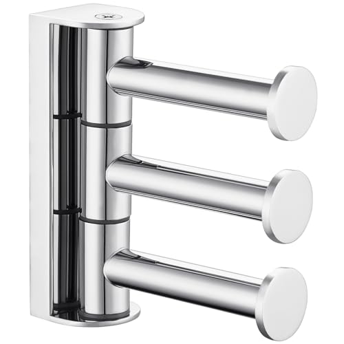 Triple Swivel Towel Hook, Polished Chrome, 304 Stainless Steel | Rustproof Wall Hooks for Bathroom Kitchen Closet, Heavy Duty 11 lbs for Towel Dishrag, 180° Rotating 3 Arms, Wall Mounted - color: Polished Chrome, size: 1 Pack