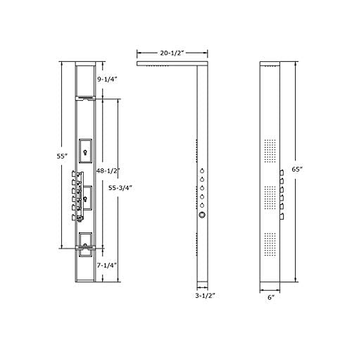 Blue Ocean 65” Stainless Steel SPS8852 Thermostatic Shower Panel Column System with Rainfall Shower Head, Body Nozzles, and Handheld Shower Head, Shower Tower - style: 65 inch Stainless Steel