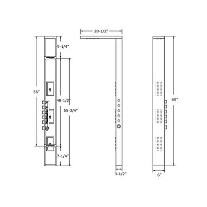Blue Ocean 65” Stainless Steel SPS8852 Thermostatic Shower Panel Column System with Rainfall Shower Head, Body Nozzles, and Handheld Shower Head, Shower Tower - style: 65 inch Stainless Steel