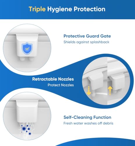 Ultra-Slim 3-in1 Bidet, Warm Water, Self-Cleaning, Posterior&Feminine Wash-(Retractable Dual Nozzles), Non-Electric Bidet Attachment for Toilet Seat, Adjustable Water Pressure, Stainless Steel Inlet | Toilet Seat Add-On - color: 1PCS-White + Warm Water