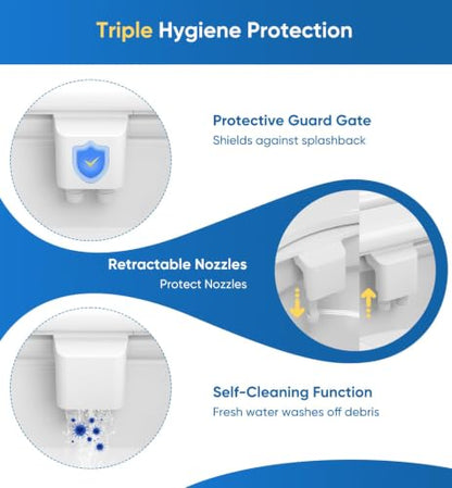 Ultra-Slim 3-in1 Bidet, Warm Water, Self-Cleaning, Posterior&Feminine Wash-(Retractable Dual Nozzles), Non-Electric Bidet Attachment for Toilet Seat, Adjustable Water Pressure, Stainless Steel Inlet | Toilet Seat Add-On - color: 1PCS-White + Warm Water